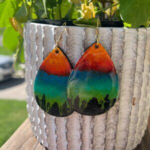 Sunset Tree Forest Hand Painted Earrings